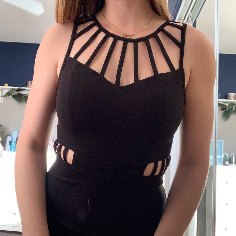 Cage Top Cut Out Black Mini Dress